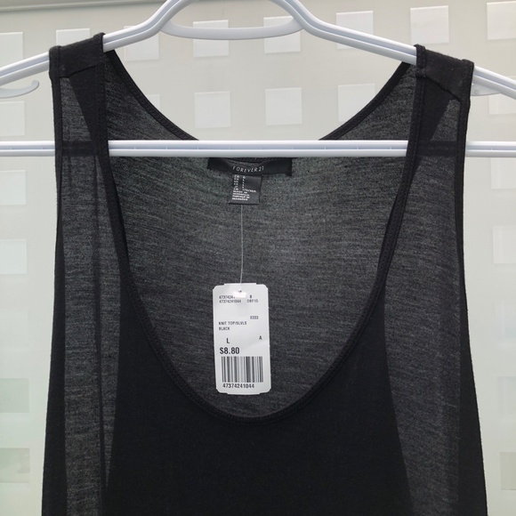 FOREVER 21 Scoop Neck + Side Sheer Knit Bi-Level Tank Top Black, Size L, NWT! - Picture 5 of 14